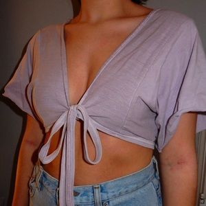 Purple, tie front, cropped top